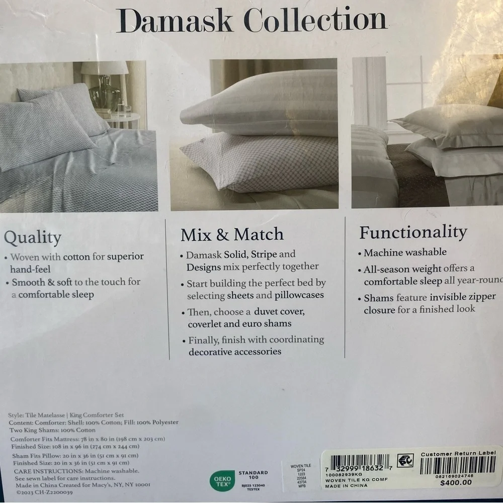 Charter Club Demask Designs Woven Tile Woven Tile 3 Piece King Comforter Set.